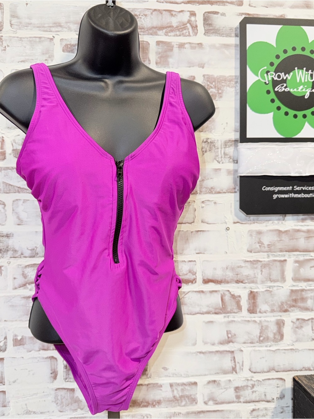 Xhilaration Magenta Zip-Front One-Piece Swimsuit